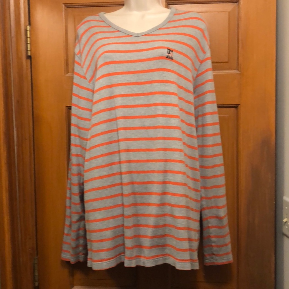 Long orange & grey polo shirt